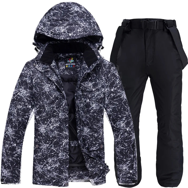 Thicken Warm Ski Suit for Men Windproof Waterproof Skiing Suits Male Snowboarding Jacket and Pants, Snow Overalls Winter New