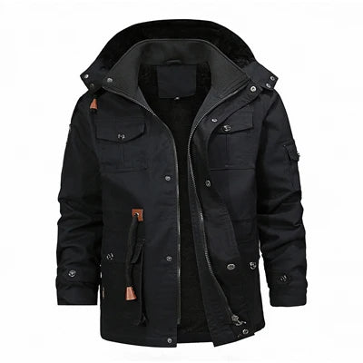 Winter Men's Mountain Ski Warm Jacket Outdoor Men Fleece Lined Cotton Thicken Hooded Coats Men Retro Thermal Parka Clothing 5XL