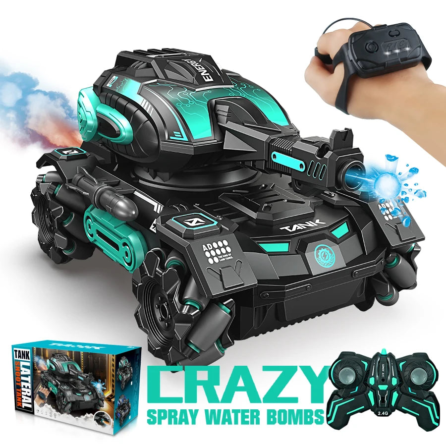 RC spray car 2.4G four-wheel stunt launch water polo tank car boy machine armour toy car Watch requires additional purchase