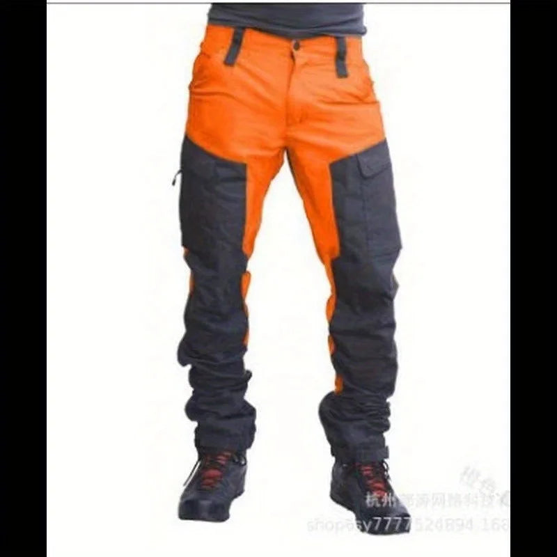 Multi-Pocket Color Blocked Men’s Pants - Slim-Fit Outdoor Motorcycle Casual Work Trousers
