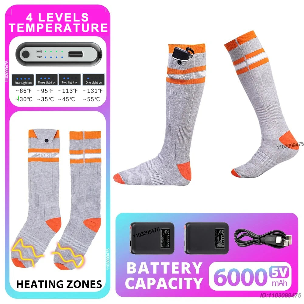 New Heated Socks Rechargeable 6000mah Electric Heated Skiing Socks Snowboarding Outdoor Sports Foot Warmer Winter Thermal Socks