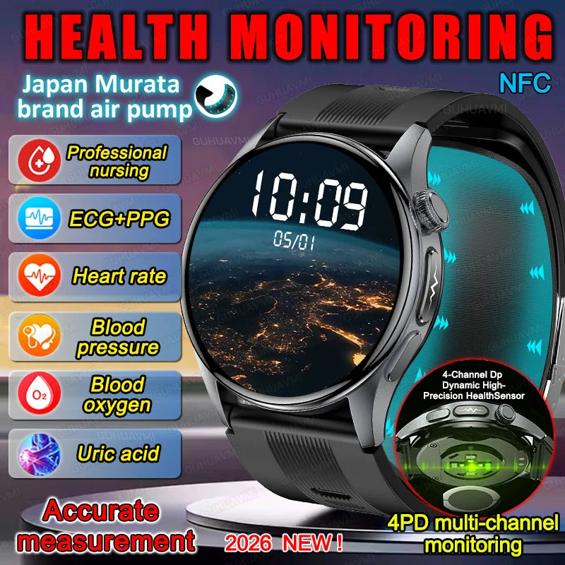 Smartwatch AMOLED Screen Call ECG Sport Watchs Air pump Measurement BP Micro physical examination AI dial Smart Watch Men Women