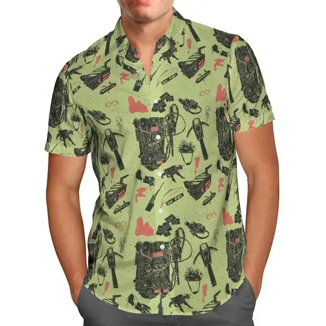 Extra-large streetwear 3d anime green short-sleeved Hawaiian shirt for men, beach summer 5xl for social men