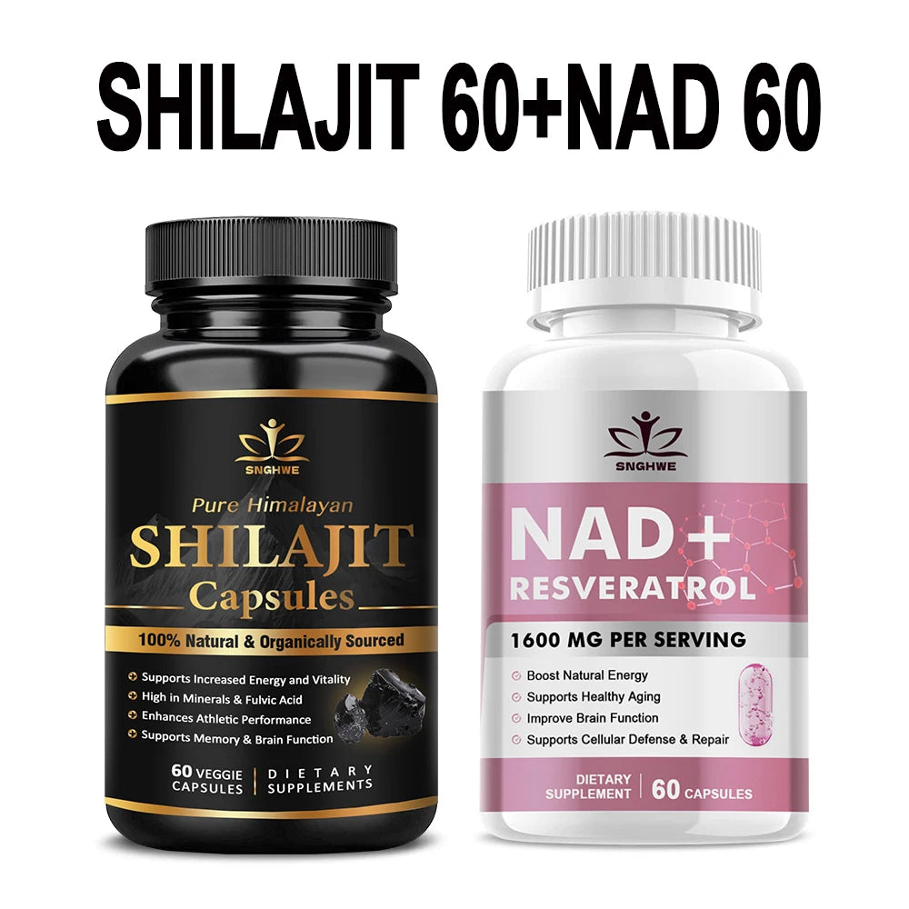 NAD+Resveratrol-Supports Cellular Energy, Brain, Healthy Aging,Shilajit for High Dosage&Potency for Energy, Strength & Immunity