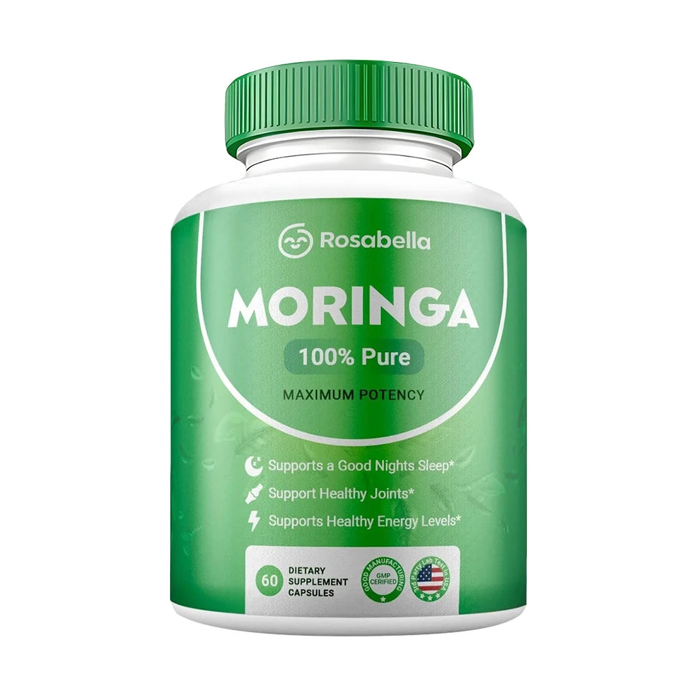 Moringa Capsules - Pure Moringa Powder, Energy, Skin, Immune & Gut Health, Antioxidants, Essential Vitamins & Amino Acids