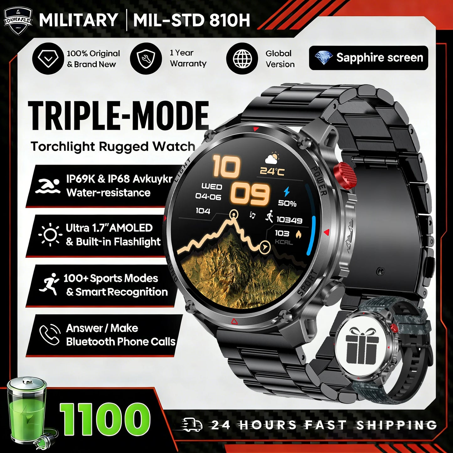 New T-Rex3 Ultra 1100mAh Battery Smart Watch GPS Track Compass IP69K Waterproof Sports tracker Outdoors Military Smartwatches