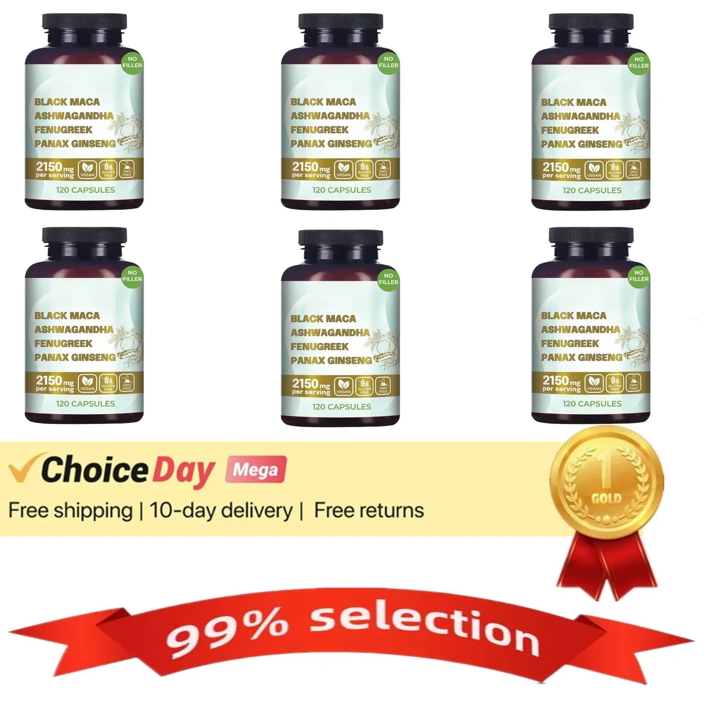 Black Maca Root, Ashwagandha, Panax Ginseng, Fenugreek Capsules, Male Enhancing Supplement Natural 4-in-1 Organic Original
