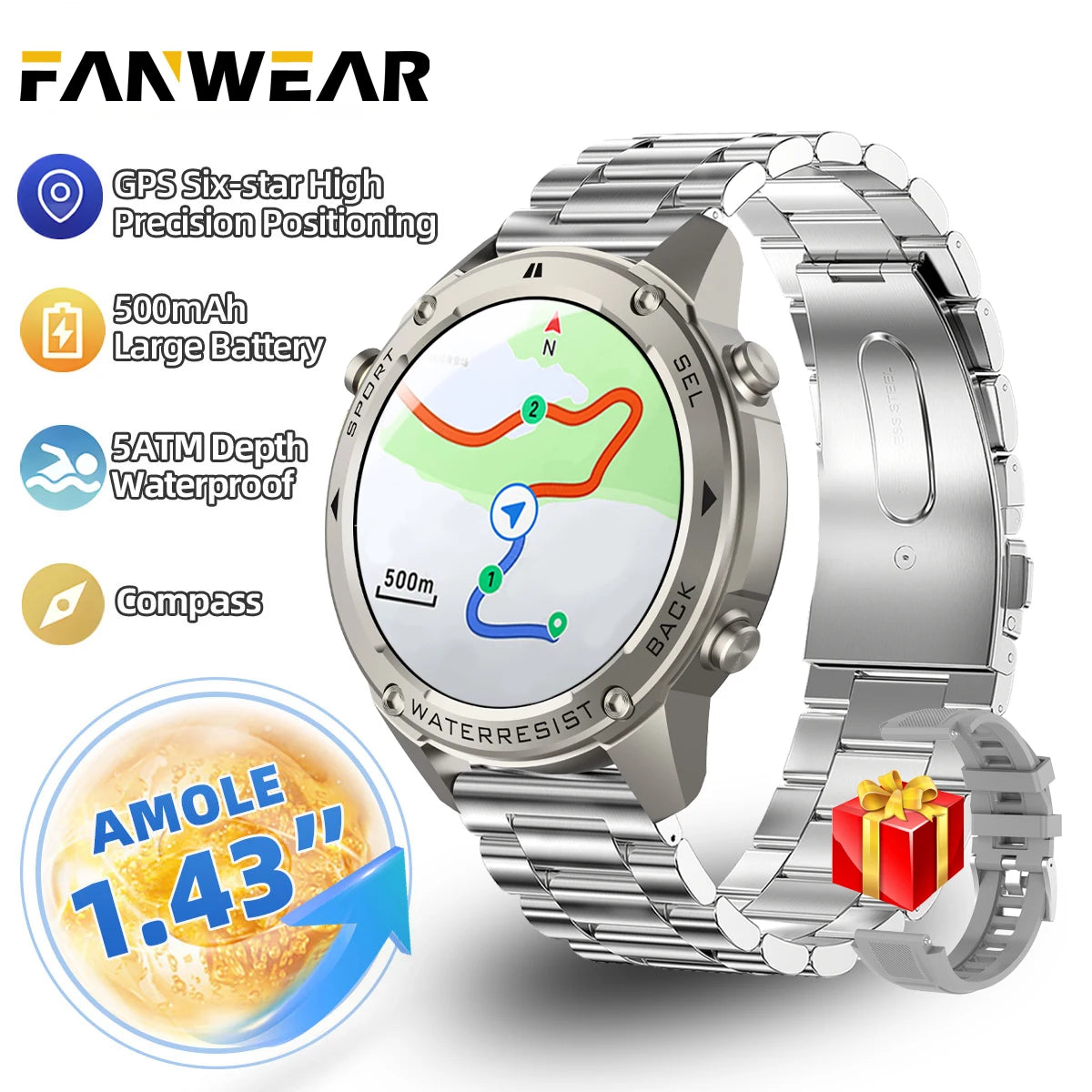 For Xiaomi Huawei Men GPS SmartWatch 2024 New Bluetooth Call 1.43inch AMOLED Compass 500mAh Battery 10ATM Waterproof Smart Watch