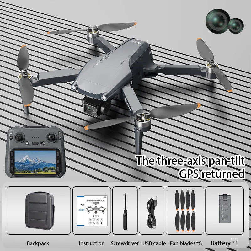 New L600 Pro Max Professional Drone With 8K Camera 3-Axis Gimbal WIFI 360° Obstacle Avoidance Large Screen FPV Brushless RC Dron