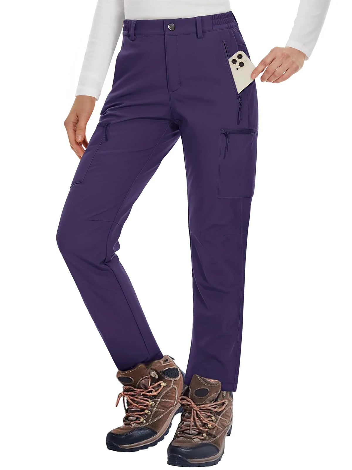MAGCOMSEN Women's Softshell Pants Fleece Lined Winter Hiking Ladies Pants Snow Ski Trousers Waterproof Ripstop Warm Cargo Pants