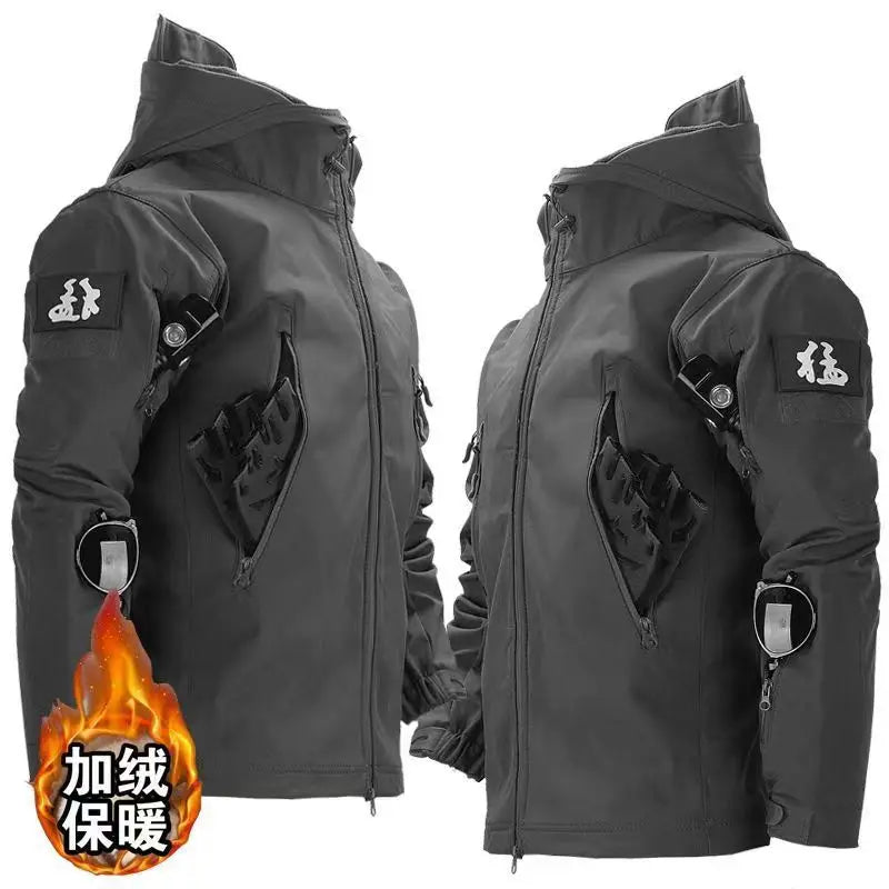 Skin Soft Shell Jacket Men's Winter Waterproof and Windproof Jacket Velvet Warm Cycling Mountaineering Ski Jacket Camouflage