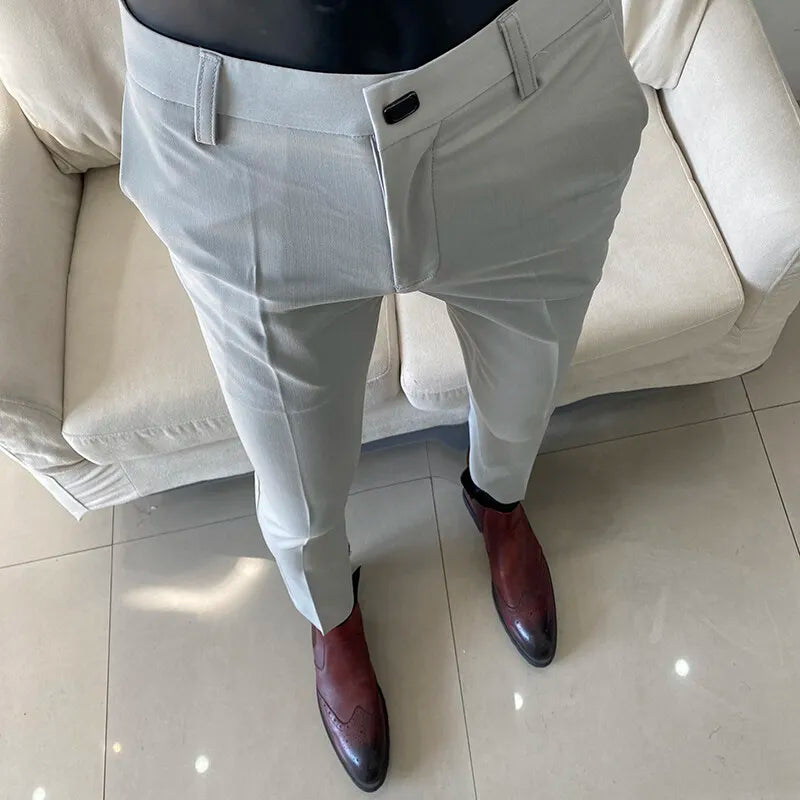 Spring 2025 Mens Casual Slim Fit Dress Pants Streetwear Suit Pants Men High Quality Office Pants All Match ankle Length Trousers