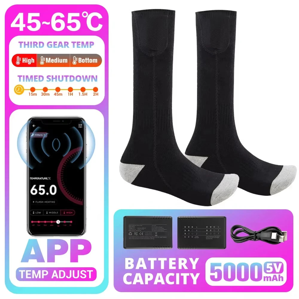 Heated Socks Winter Rechargeable 5000mah Electric Heated Skiing Socks Women Men Outdoor Skiing Socks Sports Foot Warm Equipment