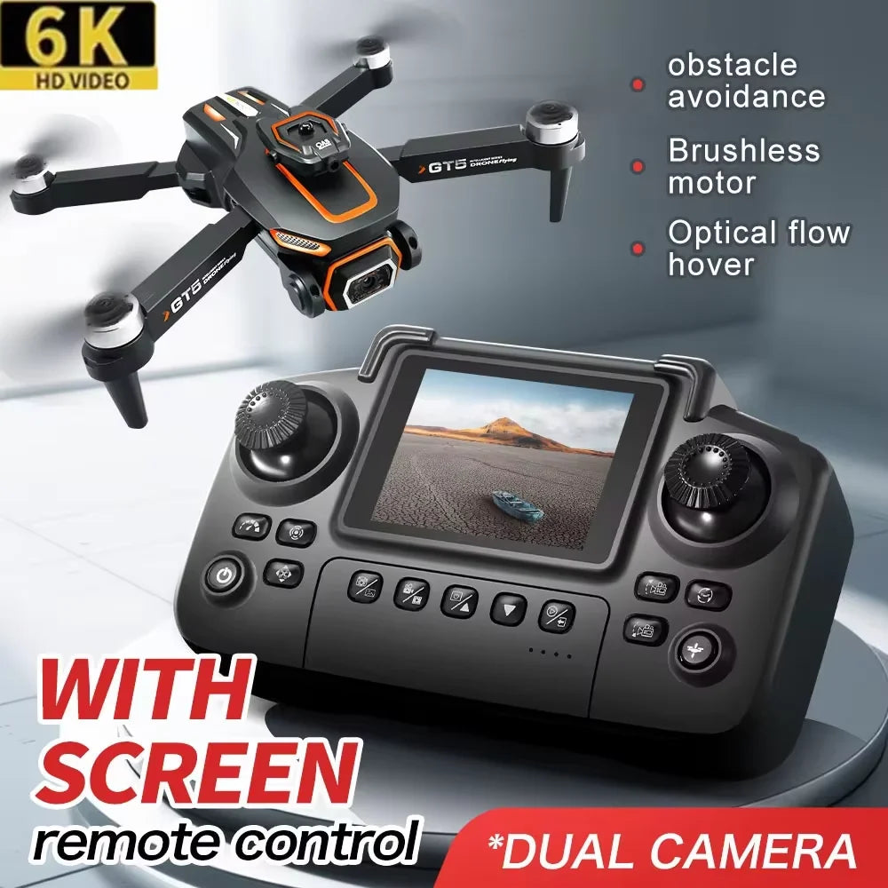 GT5 Brushless Drone with Dual Lens & Obstacle Avoidance - GPS/APP Path Drawing, 2.4" Screen Remote Flight for Aerial Photography
