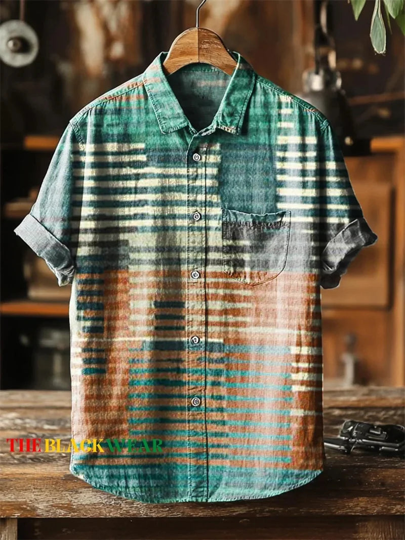 New Hawaiian Style Vintage Octopus Pattern Short Sleeve Men's Shirt Loose Breathable Fashionable Linen Top