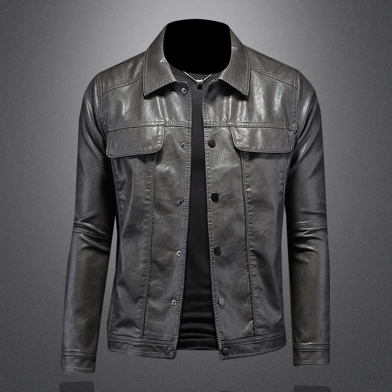 2024 Autumn and Winter New Men's Fashion Handsome with Solid Color Boutique Lapel Motorcycle Leather Coat Slim Fashion M-5XL