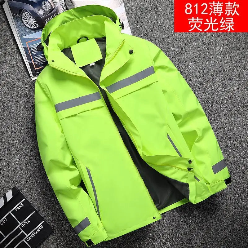 Waterproof Abrasion Resistant Windbreaker, Light Reflective Hooded Jacket for Outdoor Work