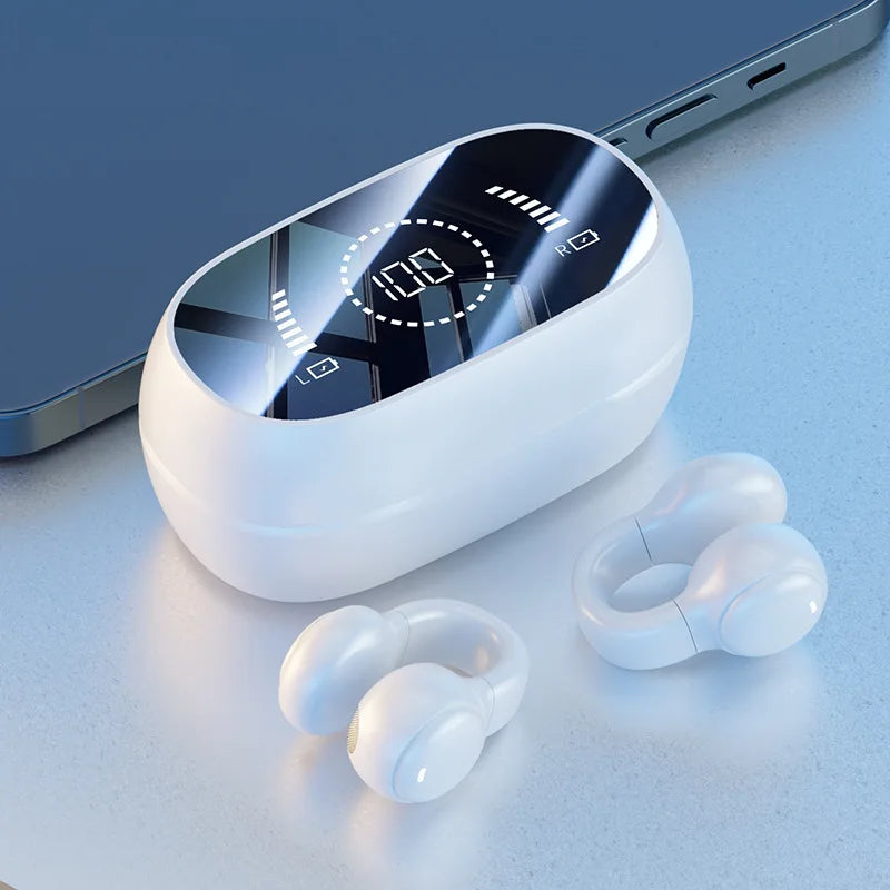 New Mirror-Style Digital Display Soft Silicone Ear Clip Wireless Bluetooth Headphones with Noise Reduction, High-Definition, and Lossless for Sports