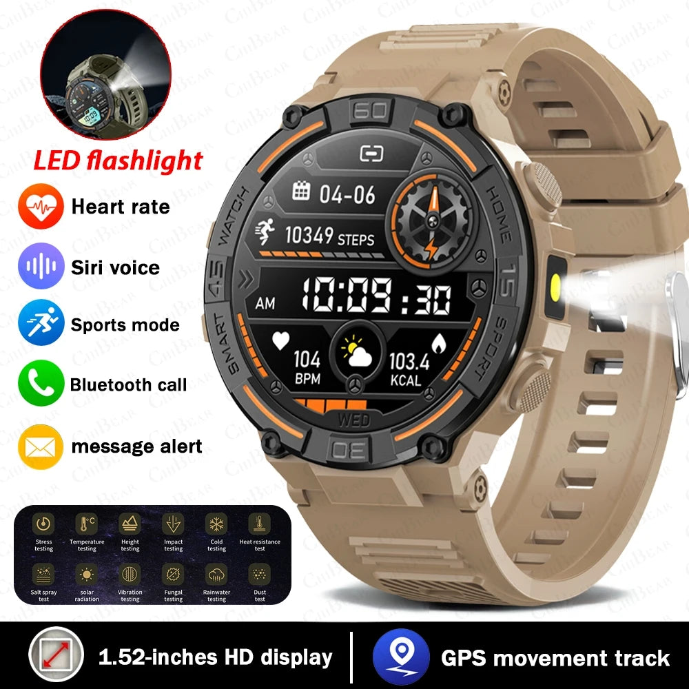 2026 New Military Outdoor Smart Watch GPS 1.52" Ultra HD Display Bluetooth Call Heart Rate IP69K Waterproof AI Smartwatch Men