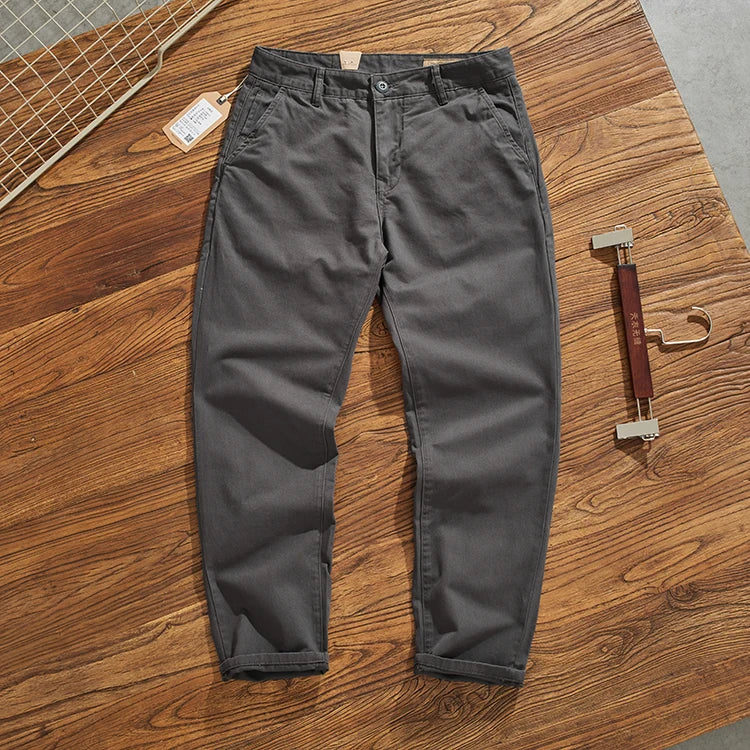 American Retro Workwear Pants Men's Heavyweight Chino Casual Straight Leg Tapered Versatile Cotton Urban Faion Trousers