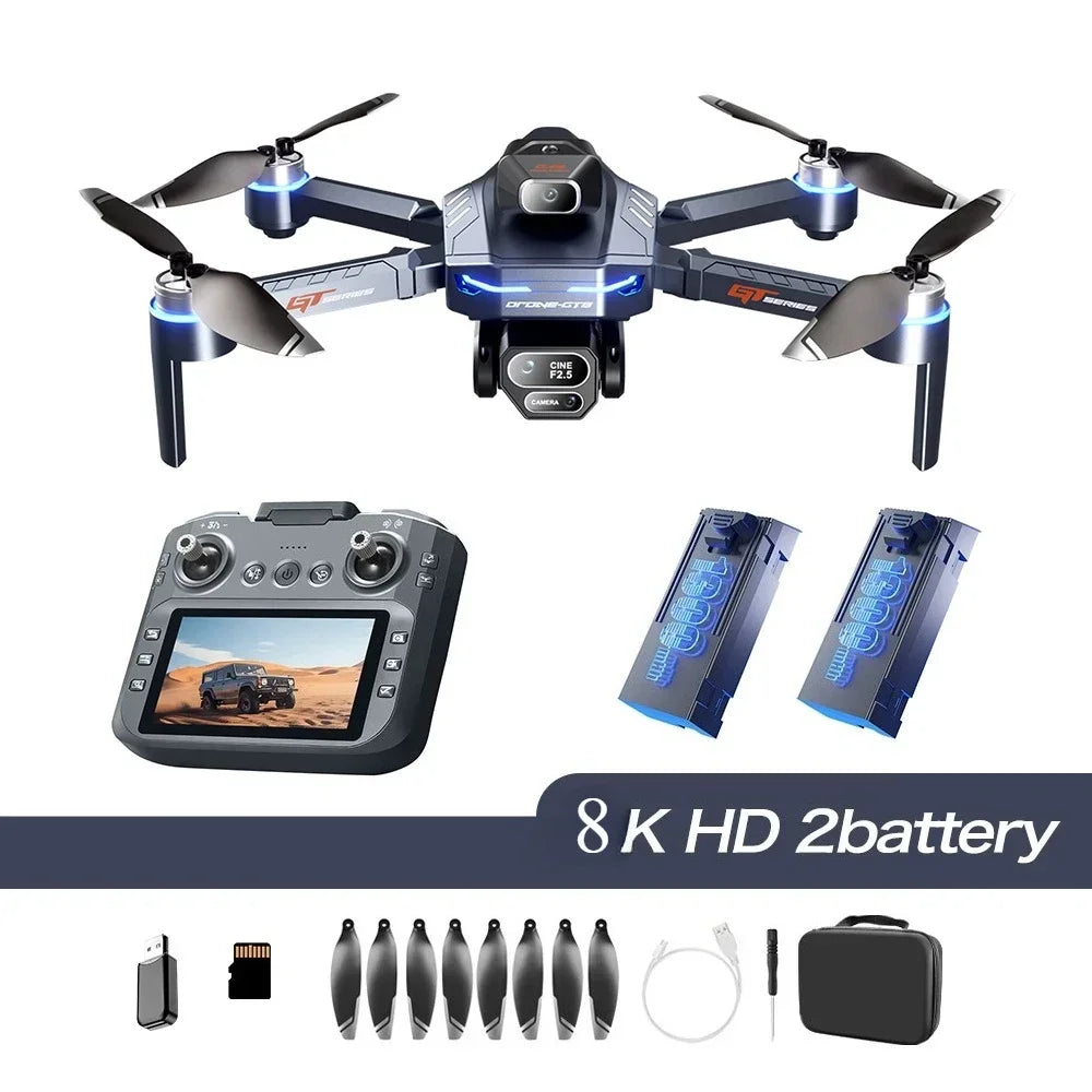 Drone 4K HD GT8 Camera Obstacle Avoidance Aerial Photography Brushless Drone with Screen Foldable RC Drone Quadcopter RTF