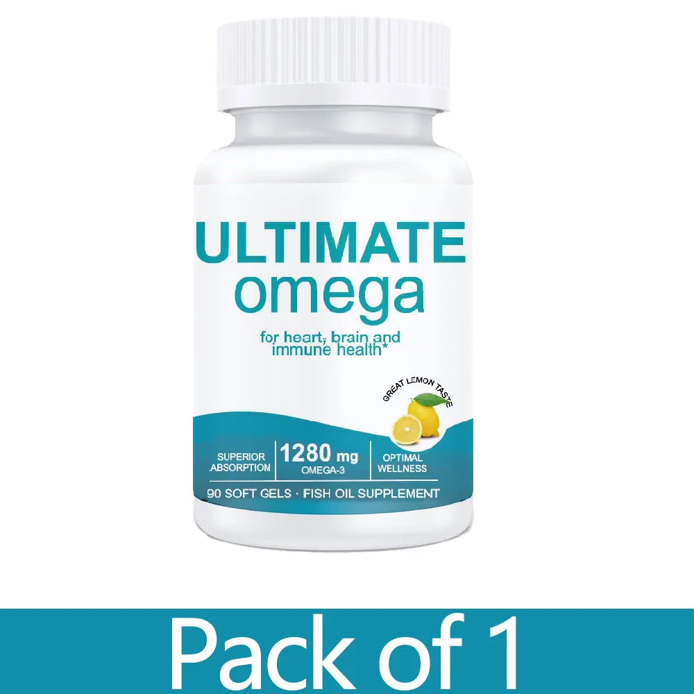 Ultimate Omega 3 Fish Oil Supplement with EPA & DHA - Promotes Brain & Heart Health - 120 Softgels - 1280 Omega-3 - Non-GMO