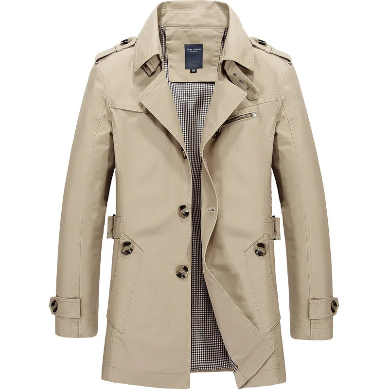 2026 Spring New Men's Army Green Lapel Jacket, Khaki Business Casual Coat, Blue and Black Autumn Windbreaker.
