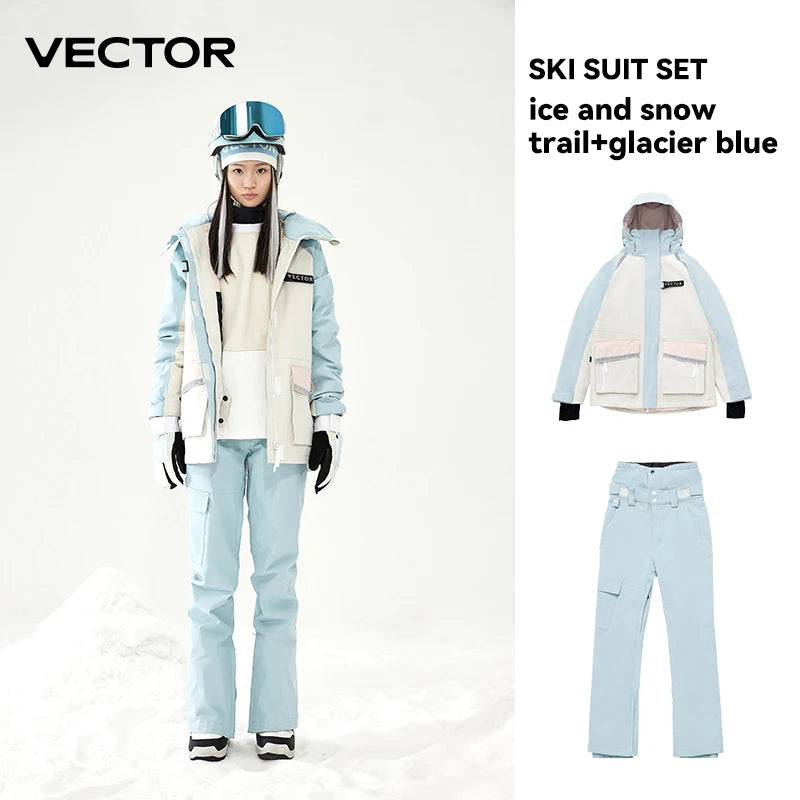 VECTOR Ski Suit Set Women Man Winter Women Jackets and Pants Warm Waterproof Women Jackets Pants Outdoor Ski Bike Camping 2023
