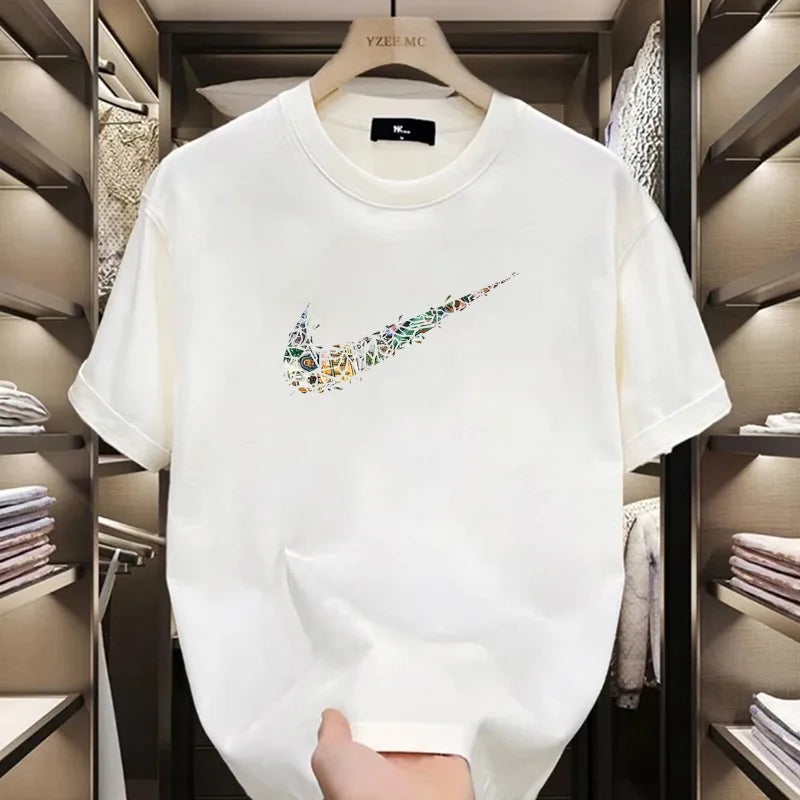 High-End Heavyweight Short Sleeve T-Shirt Men's Fashionable American Print Casual Loose Fit Cotton round Neck T-Shirt for Youth