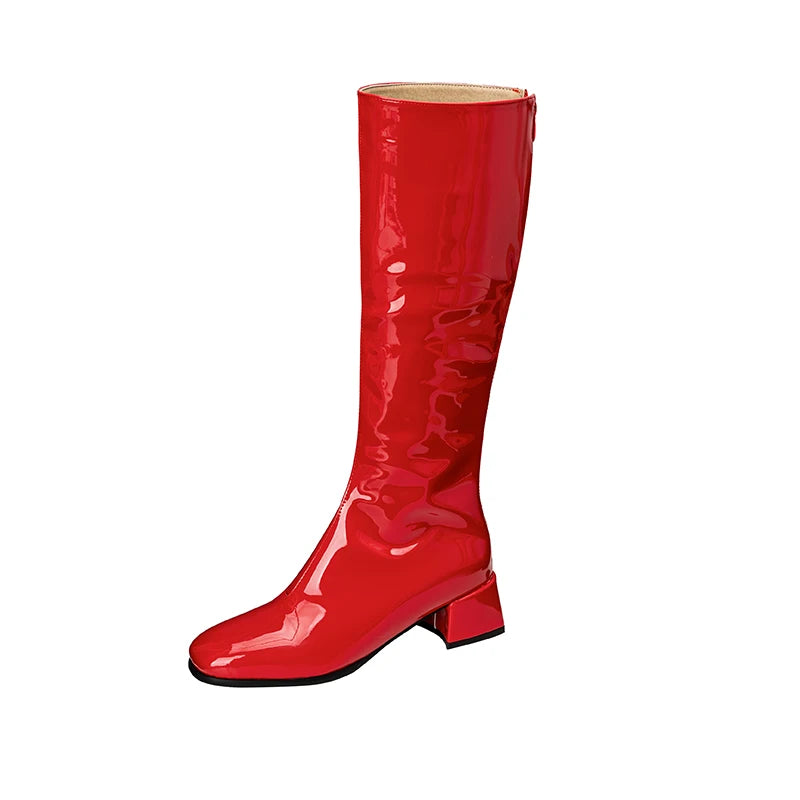 Women's Knee High Boots Winter Shoes 2025 Gold Silver Low Heeled Long Boot Ladies Party Footwear Shoes Large Size 45 Waterproof