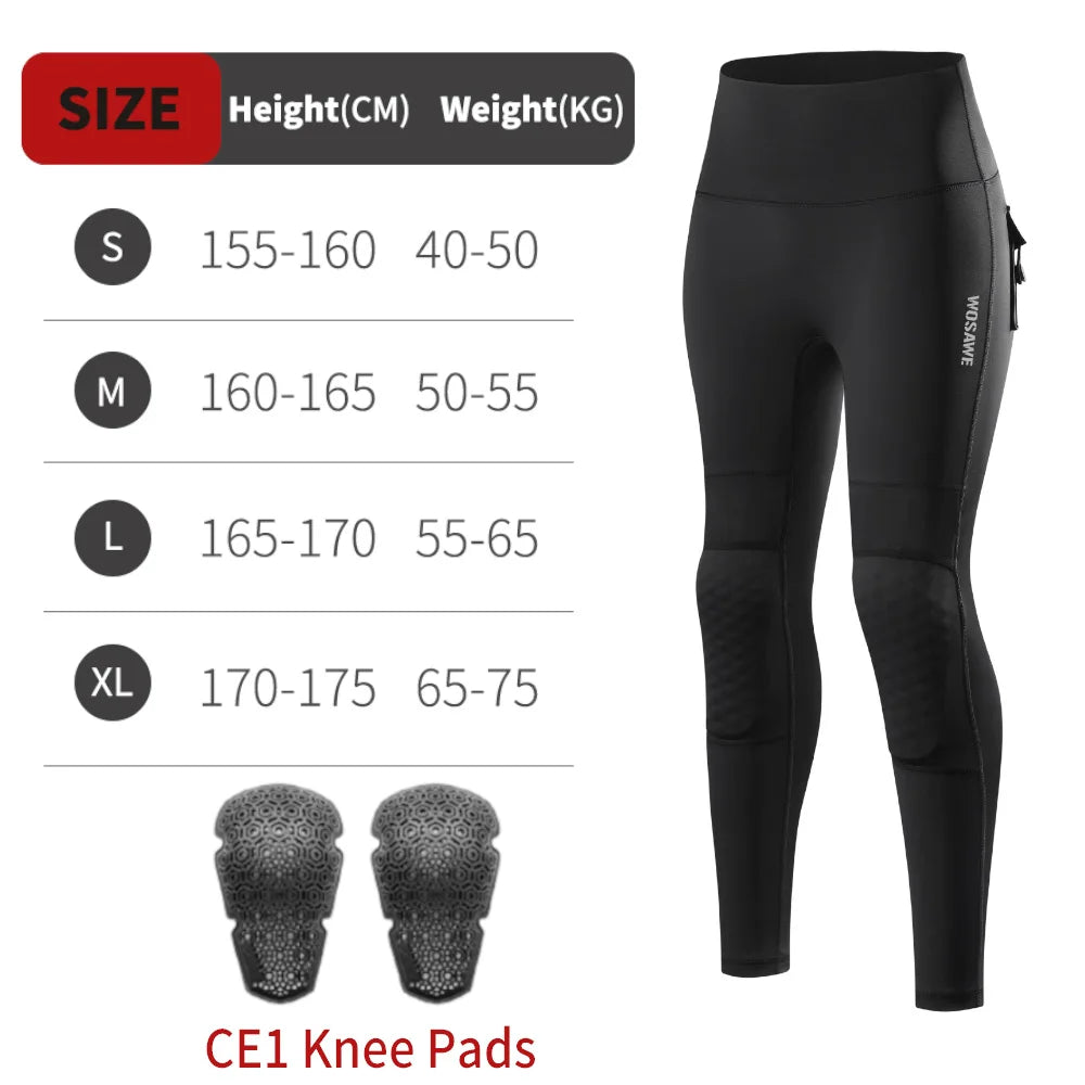 WOSAWE Women Motorcycle Pants with CE Knee Pads Motocross High Waist Yoga Sport Leggings Gym Fitness Tights Casual Streetwear
