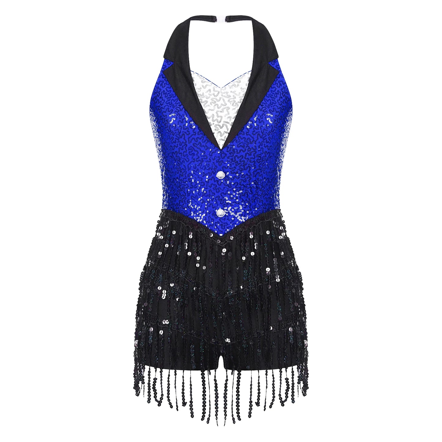 Women Modern Dance Dress Performance Costume Shiny Sequins Sleeveless Latin Jazz Tango Salsa Dance Leotard Bodysuit Dress Outfit