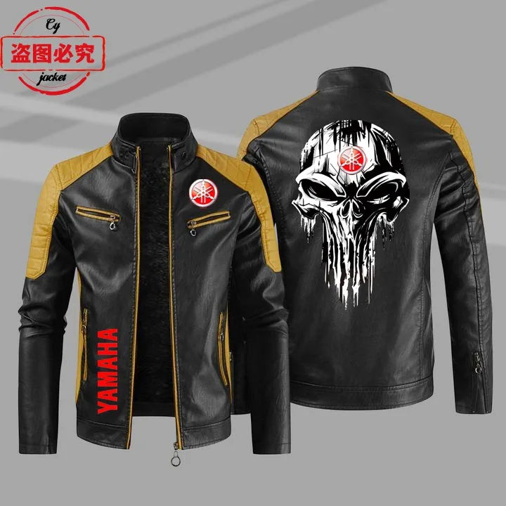 European Size Yamaha Motorcycle Logo Printed Riding Suit PU Leather Jacket Autumn/winter Men's Jacket Racing Suit Workwear
