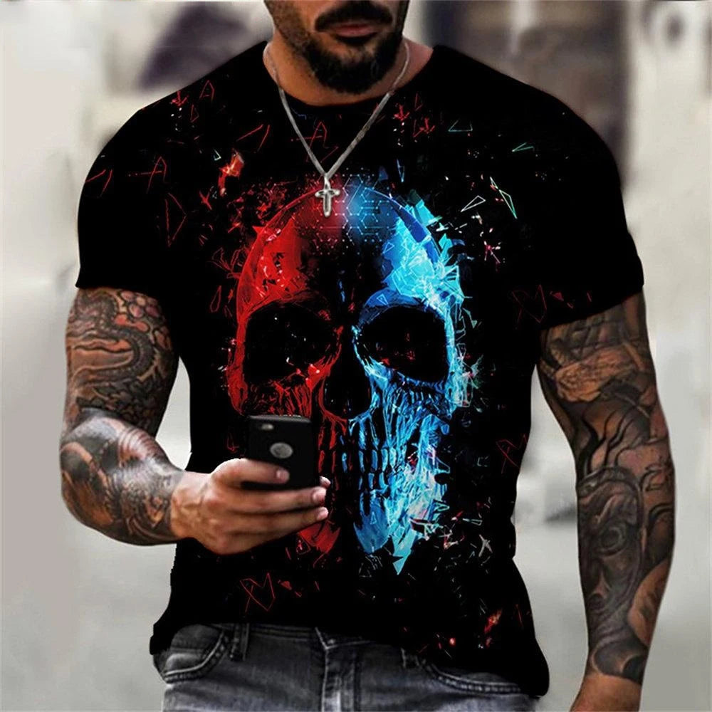 Summer Fashion Retro Skull 3D Printed T-shirt Hip Hop Personality Super Cool Horror Casual T-shirt