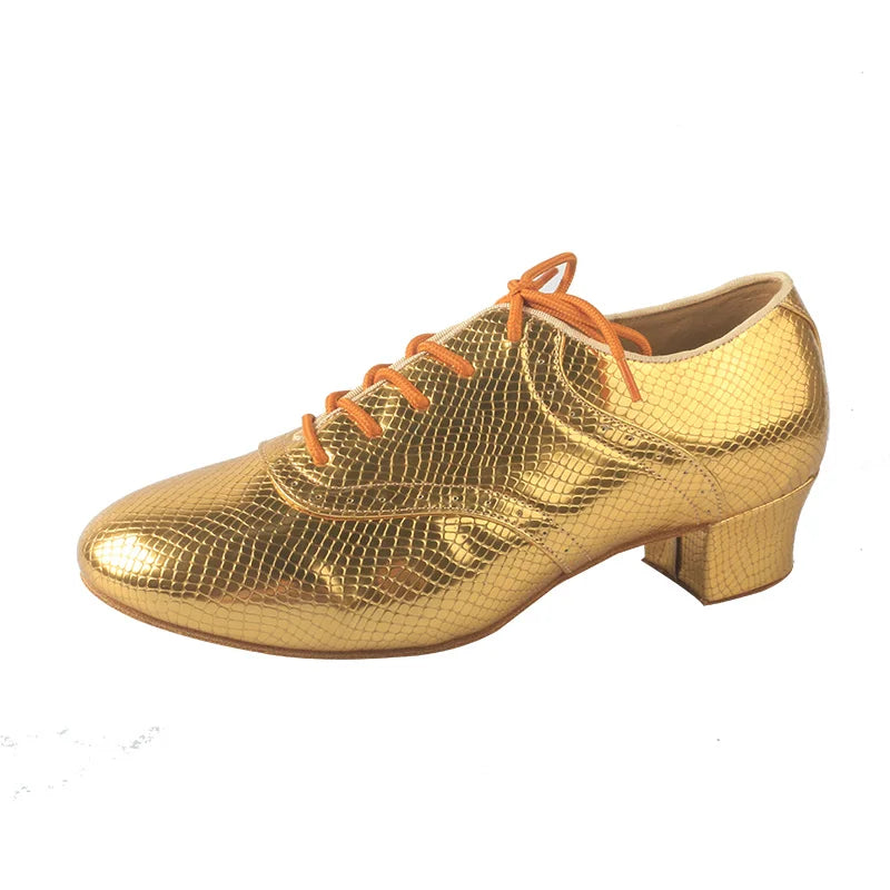 Wedopus Customized 2.5CM Heel Gold Snake PU Dance Shoes Suede Sole Men Ballroom Dancing Shoes with Lace-up