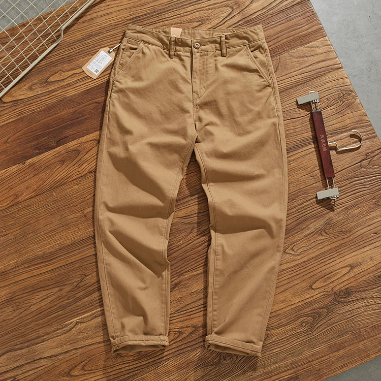 May Khaki American retro simple cargo pants men's heavy chino casual pants straight leg all matching tapered pants