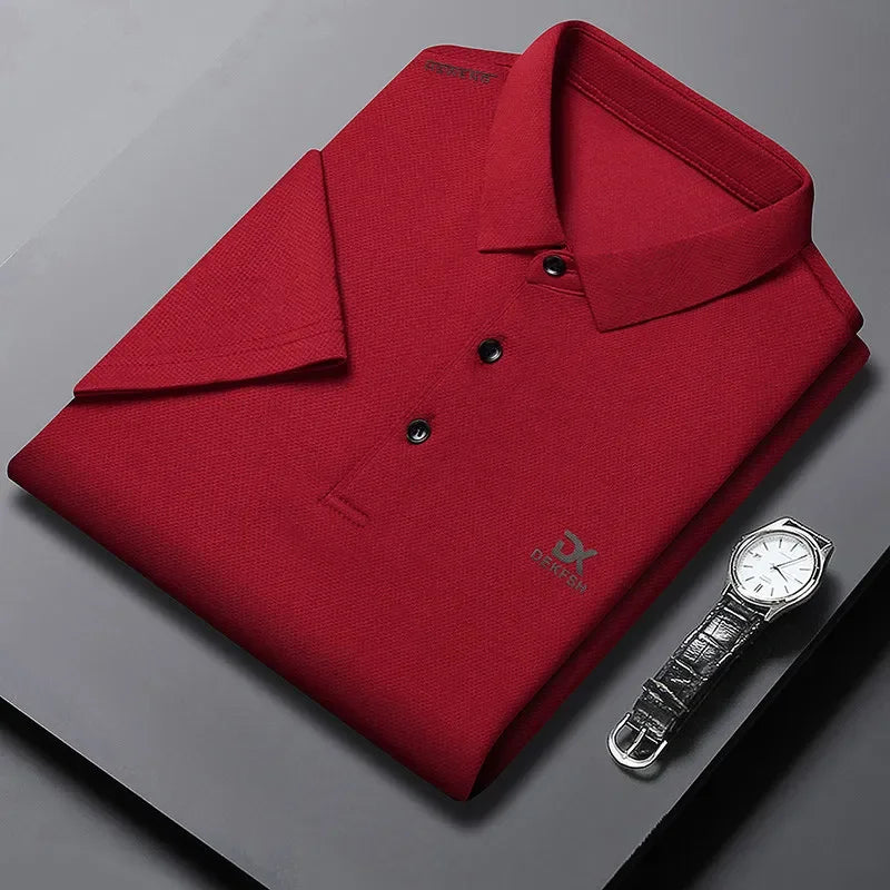New Men's Business Casual Short Sleeved Shirt with Badge Solid Color Polo Shirt Fashionable Breathable Comfortable Versatile Top