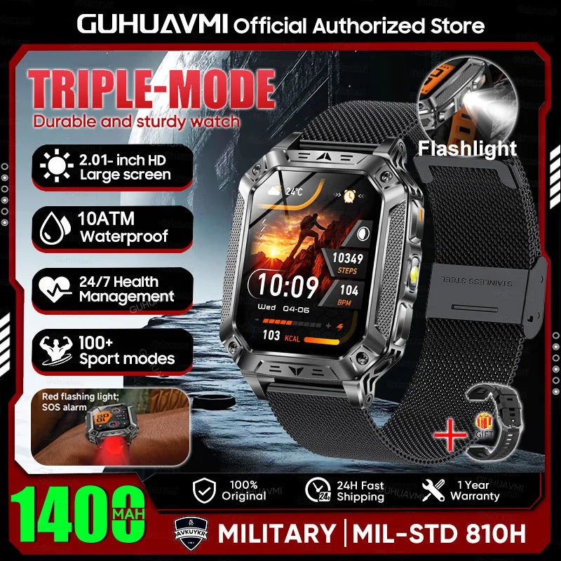 2026 HOT New 1400mAh Large Battery Smart Watch Military Quality 10ATM Waterproof Tactics 100+Sport Bluetooth call SmartWatch Men