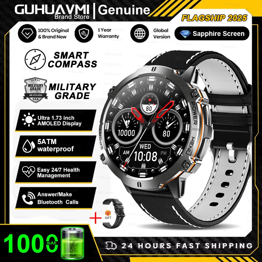 New Outdoor 1000mAh Battery Men Adult Smart Watch GPS Compass Altimeter 10ATM Waterproof Heart Rate BT Call Sport Man Smartwatch