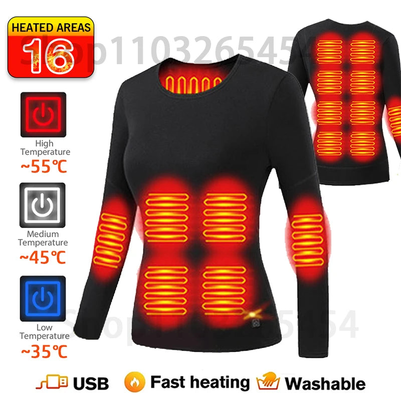 52 Areas New Heated Underwear Winter Thermal Underwear Women Men Heating Jacket Winter Accessories USB Electric Heating Clothes