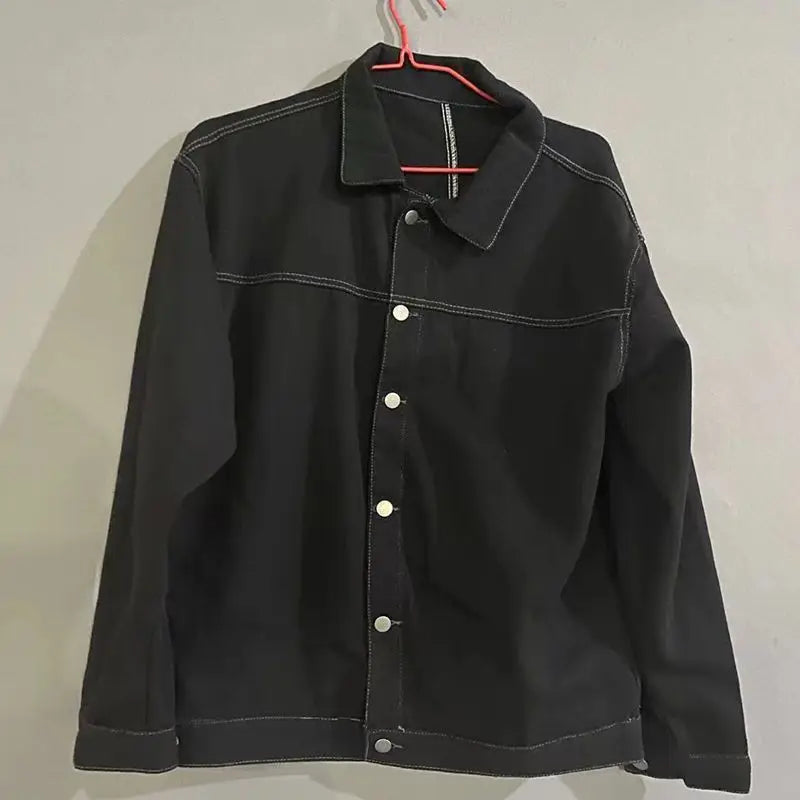Men's Denim Cotton Jaet Fce Lined Thi Warm Outerwear Korean Sle Versatile Student Jaet Top Trendy Autumn Winter Coat