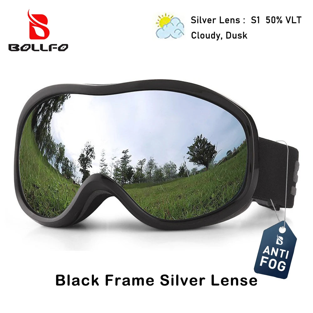 BOLLFO Snowboard Goggles Dual Lens Anti-Fog UV400 Ski Goggles for Men Women TPU OTG Skiing Snowmobile Glasses for Adult Youth
