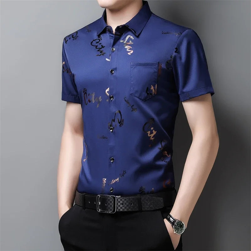 Men's Business Casual Short Sleeve Shirt New No Iron Wrinkle Resistant Top Easy Care Comfortable Fit for Office And Work