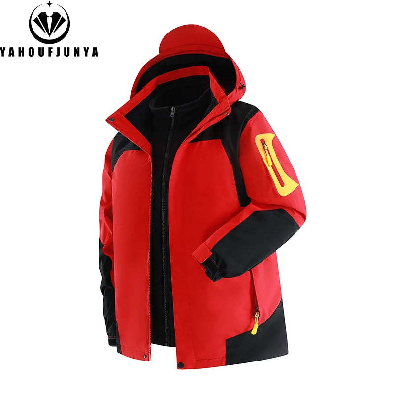 Winter Men Triple Windbreak Thick Warm Removable Hooded Jacket Men Autumn Hiking Outdoor Travel Camping Skiing Jacket Coat Male