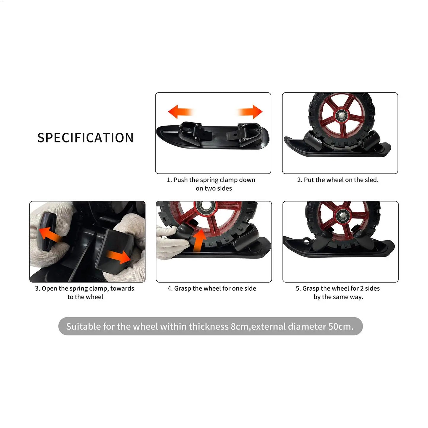 Ski Board Sled 2 in 1 Outdoor Winter Snowboards Stroller Skis Glider Snowboards for Cycling Bicycle Jogging Sports Outdoor Paths
