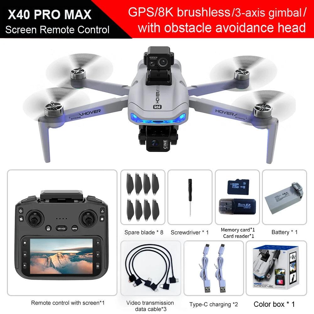 X40 PRO GPS Drone 8K HD Camera 3-axis gimbal Aerial Photography 5G WIFI Brushless Avoid Obstacles FPV Fishing Dron RC Quadcopter