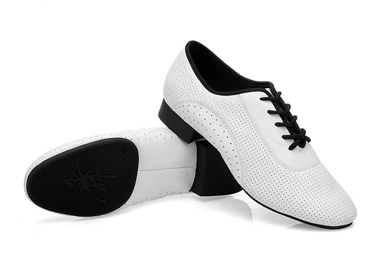 Men Latin Dance Shoes Breathable Ballroom Bright Leather Shoes Modern Dance Shoes Square Sneakers Tango Dancing Shoes
