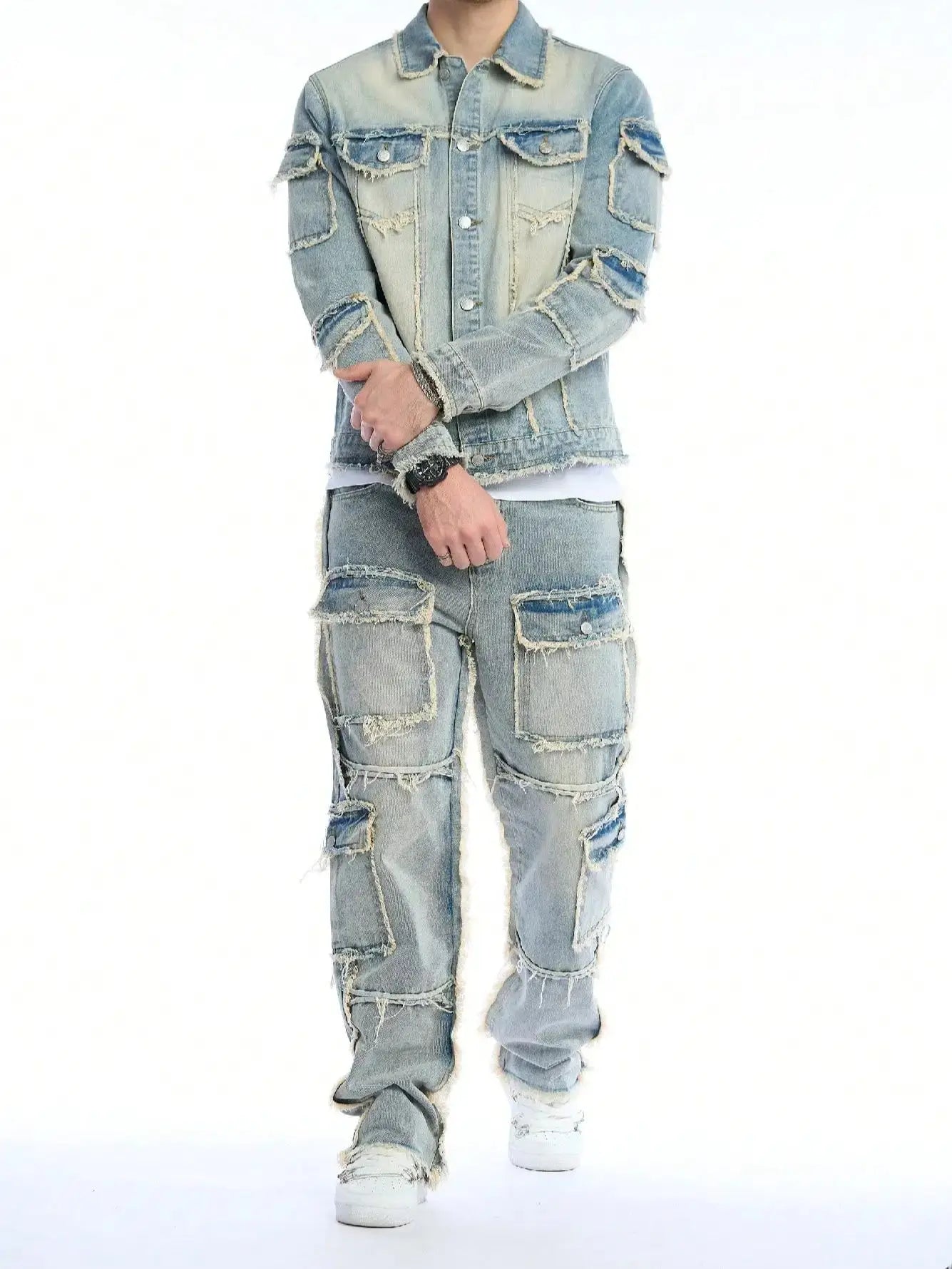 High-Quality Men's Washed Denim Two-Piece Set (Jeans + Denim Jacket) - Autumn & Winter Style