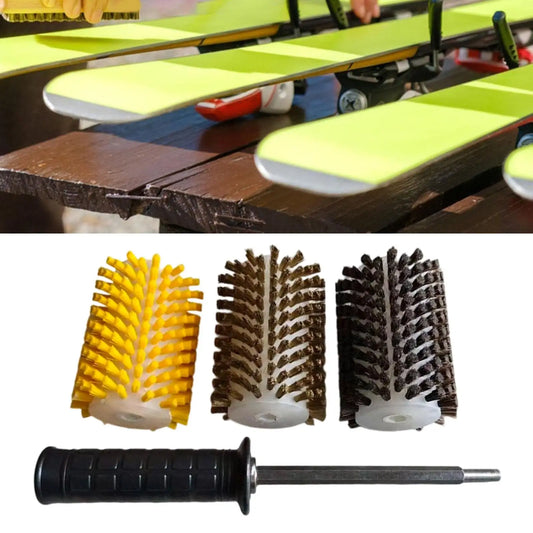 10/15/30cm Ski Brush Kit with Axle Handle Portable Snowboard Waxing Brush Set Nylon Copper Wire Brush Ski Maintenance Tool