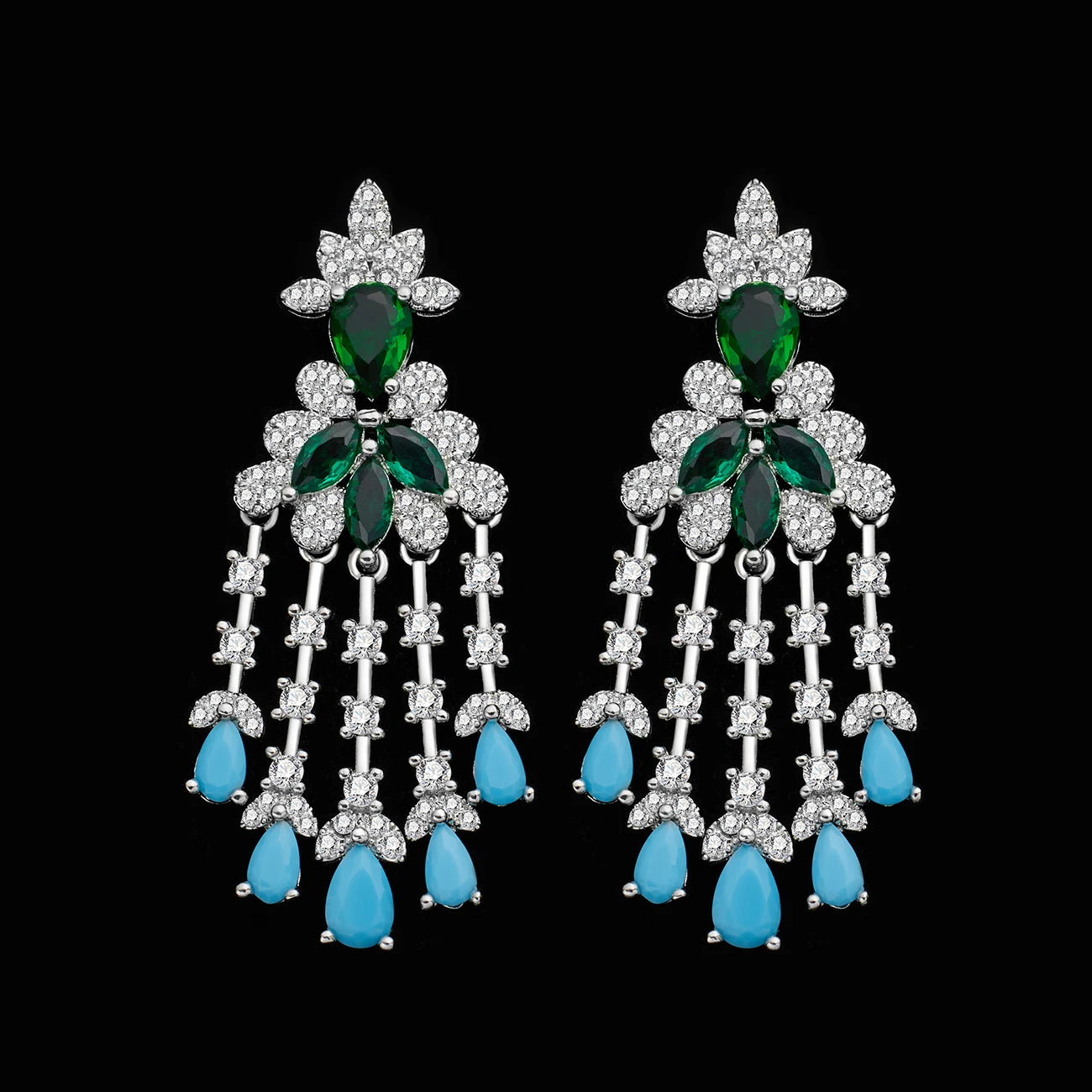 Tassel Turquoise Dubai Jewelry Sets for Wedding Birthday Party 4 Pieces Jewelry Necklace Set Bridal Accessories